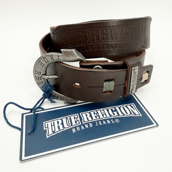 True Religion Jeans Belt Women\'s Size 22 NWT with Flaws Brown Leather Silver main image 8